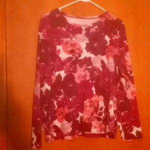 Long sleeve tee, purple, pink floral